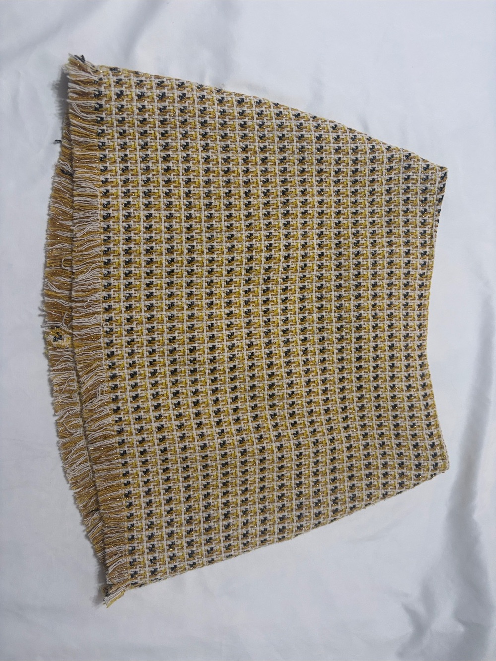 Lulu's Yellow and Cream Tweed Mini Skirt with Fringe Trim and Blazer/Jacket.